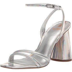 SAM EDELMAN size 10 kia block heels sandal in soft silver leather